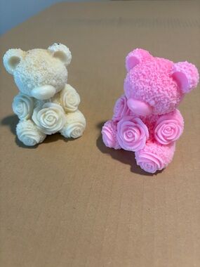 Rose Bear Figurines - Pink & Cream Decorative Bears Handle made
